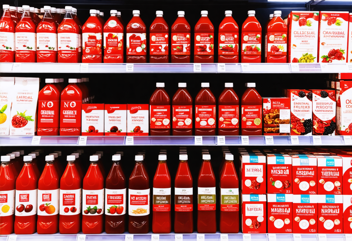 upermarket products with red hues