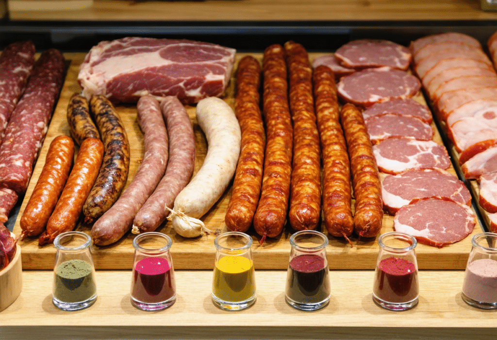 Meats with natural color powders