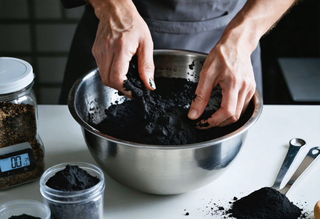 Vegetable carbon black dough